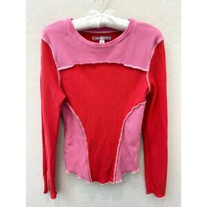 URBAN OUTFITTERS Pink Red Patchwork Thermal Fitted Long Sleeve Top | Large